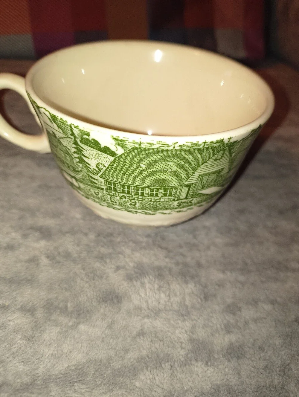 Green Transferware Ceramic Teacup
